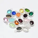 Oval Faceted Silver Color Plated Brass Glass Charms