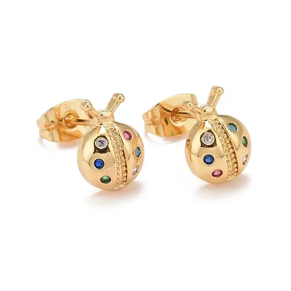 Colorful Cubic Zirconia Ladybug Stud Earrings
