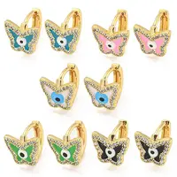 Butterfly with Evil Eye Real 18K Gold Plated Brass Hoop Earrings