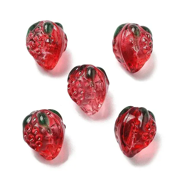 Transparent Glass Enamel Beads Strawberry