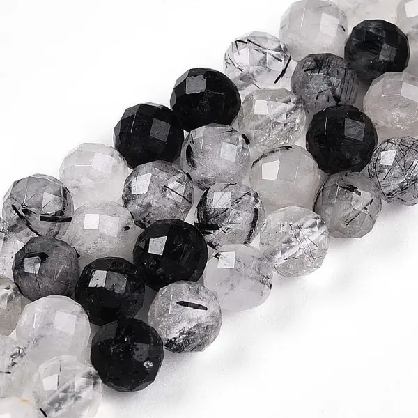 Natural Tourmalinated Quartz Beads Strands