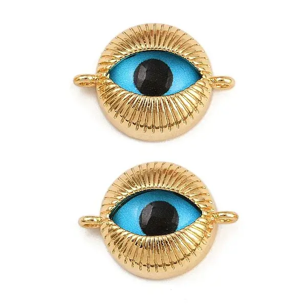 Brass Pave Glass Blue Eye Shape Connector Charms