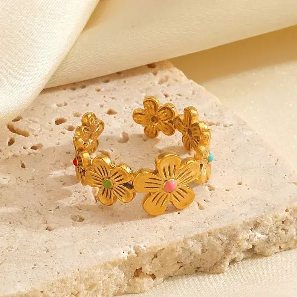 304 Stainless Steel Enamel Open Cuff Rings