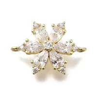 Brass Clear Cubic Zirconia Snowflake Connector Charms
