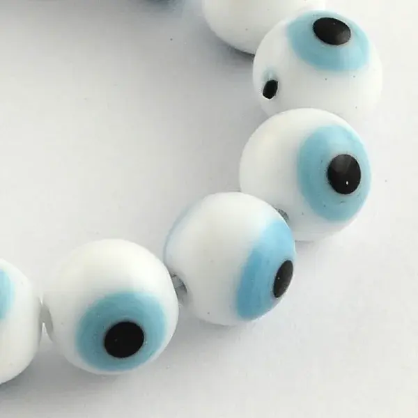 Round Handmade Evil Eye Lampwork Beads Strands