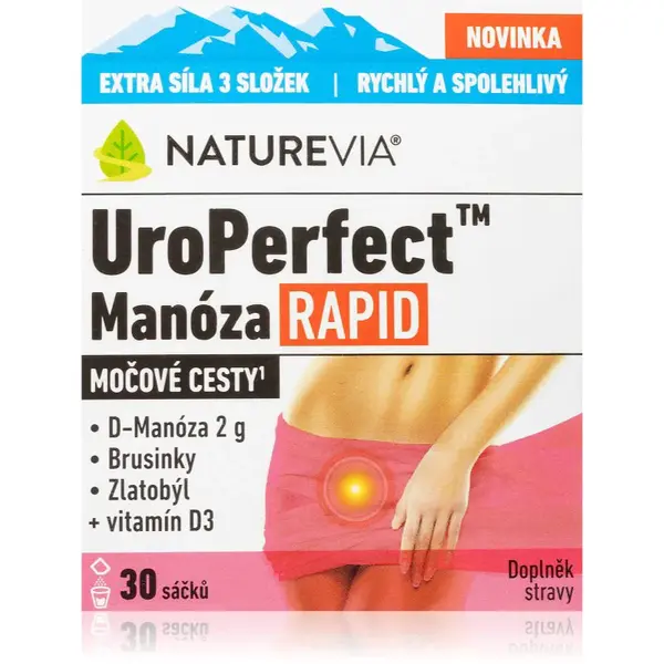 NatureVia UroPerfect Manosa Rapid prášok pre perorálny roztok pre zdravé močové cesty vo vrecúšku 30 ks