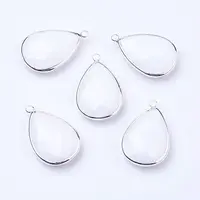 Silver Color Plated Brass Glass Teardrop Pendants