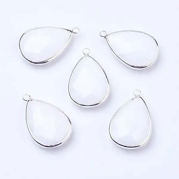 Silver Color Plated Brass Glass Teardrop Pendants