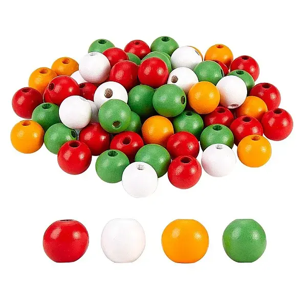 200Pcs 4 Colors Painted Natural Wood Beads