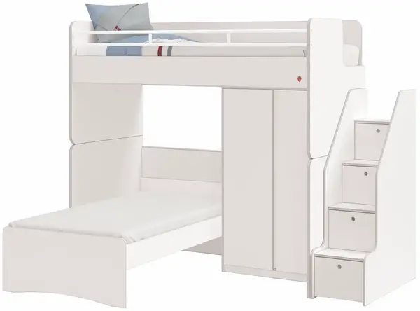 Patrová postel se skříní a schůdky pure modular - bílá