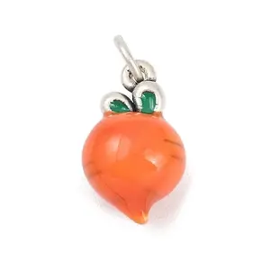 Fine Silver Dark Orange Enamel Fruit Pendants