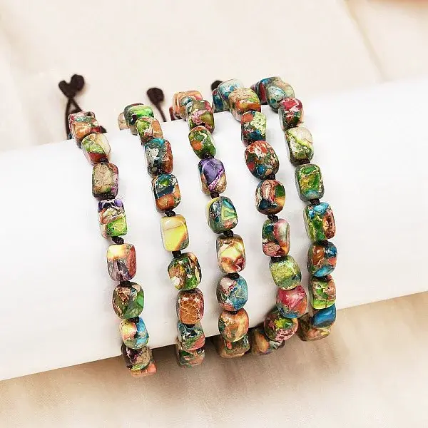 Dyed Natural Imperial Jasper Beads Braided Bead Bracelets for Men Women