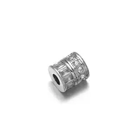 Stainless Steel Micro Pave Clear Cubic Zirconia Beads