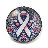 Breast Cancer Awareness Ribbon Glass Brooches
