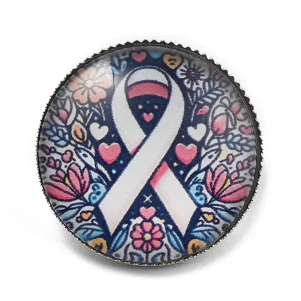 Breast Cancer Awareness Ribbon Glass Brooches