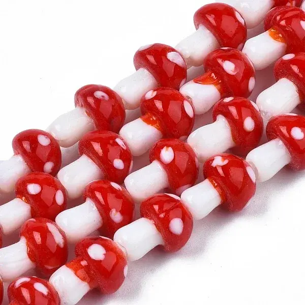 Mushroom Handmade Lampwork Beads Strands