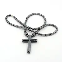 Mens Saint Cross Magnetic Synthetic Hematite Pendant Necklaces