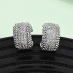 Brass Micro Pave Clear Cubic Zirconia C-Shaped Stud Earrings