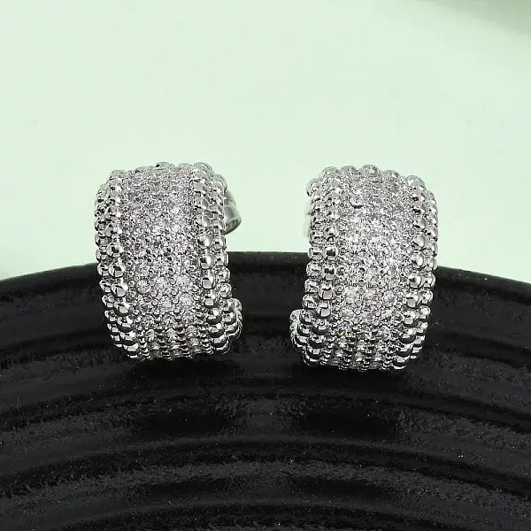 Brass Micro Pave Clear Cubic Zirconia C-Shaped Stud Earrings
