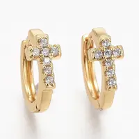 Brass Micro Pave Clear Cubic Zirconia Huggie Hoop Earrings