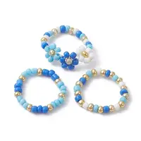 3Pcs 3 Style Glass Seed Beaded Stretch Rings Set
