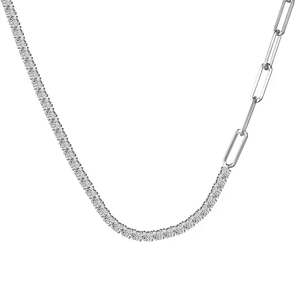 Rhodium Plated 925 Sterling Silver Pave Clear Cubic Zirconia Paperclip Chain Necklaces for Women