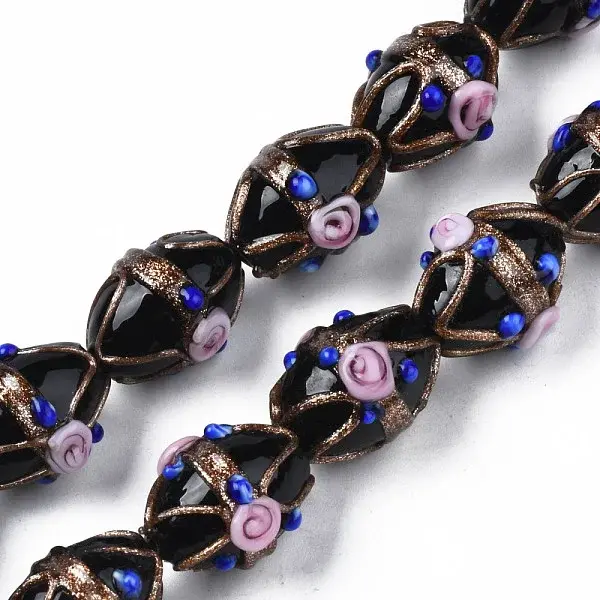 Handmade Gold Sand Lampwork Beads Strands