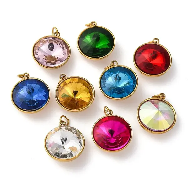 316 Stainless Steel Faceted Glass Pendants