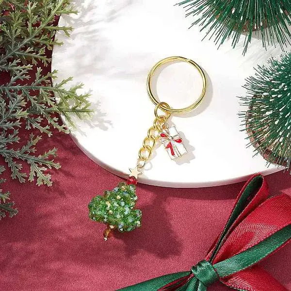 Christmas Tree Handmade Glass Seed Beads Keychains