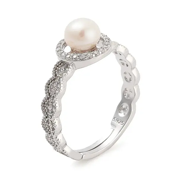 Round Natural Pearl & Cubic Zirconia Finger Rings