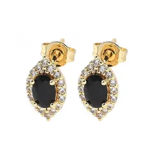 Brass Micro Pave Cubic Zirconia Stud Earrings