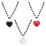 3Pcs 3 Colors Glass Heart Pendant Necklaces Set with Plastic Beaded Chains