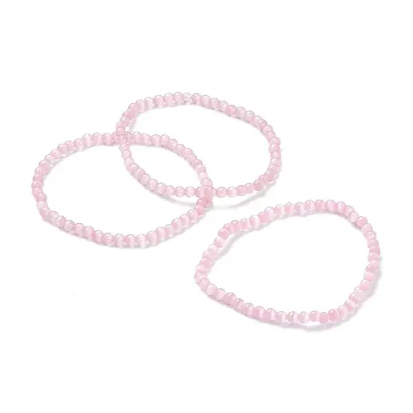 Round Cat Eye Beads Stretch Bracelets for Girl Women