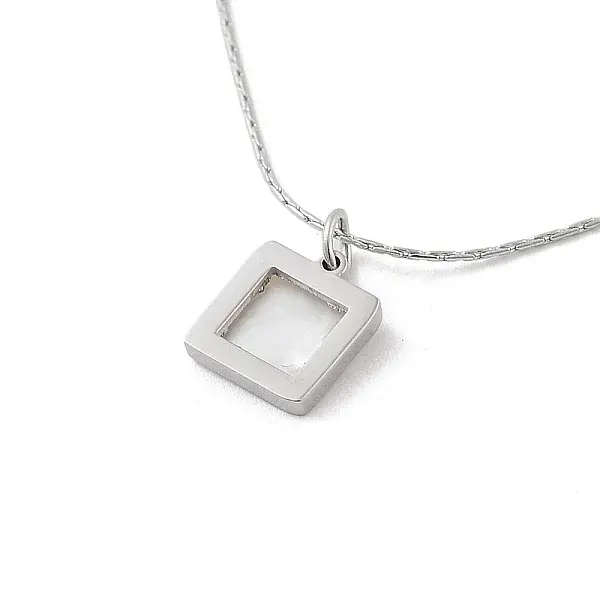 Non-Tarnish Shell Square Pendant Necklaces