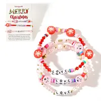 3Pcs Christmas Theme Handmade Polymer Clay & Glass Bicone Beads Stretch Bracelet Sets