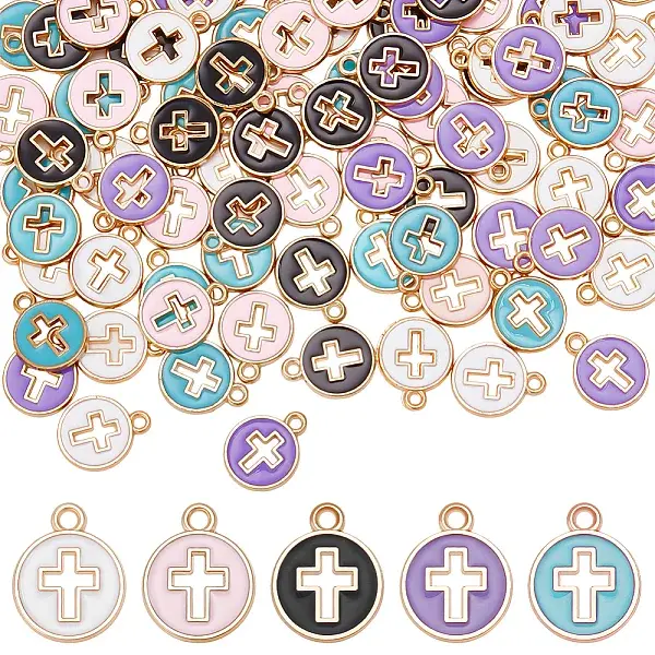 100Pcs 5 Colors Light Gold Plated Alloy Enamel Pendants