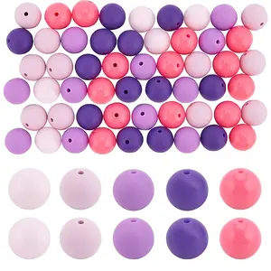 60Pcs 2 Styles Round Silicone Focal Beads with Fluorescence Acrylic Beads