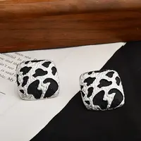 Leopard Print Brass Enamel Stud Earrings for Women