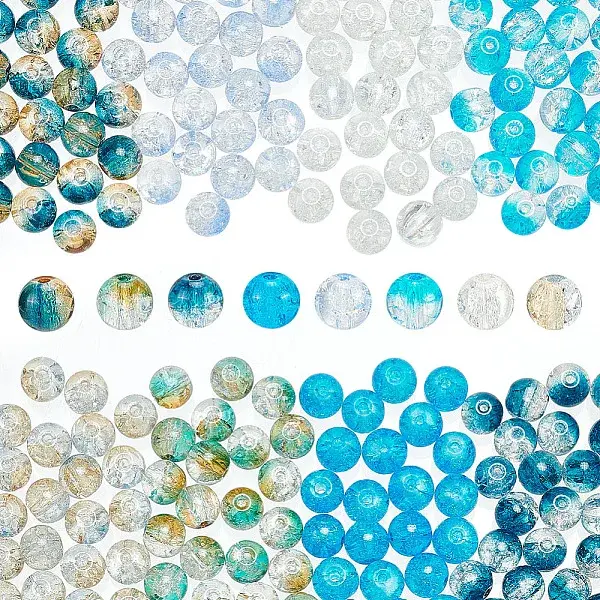 240Pcs 8 Style Crackle Transparent Glass Beads