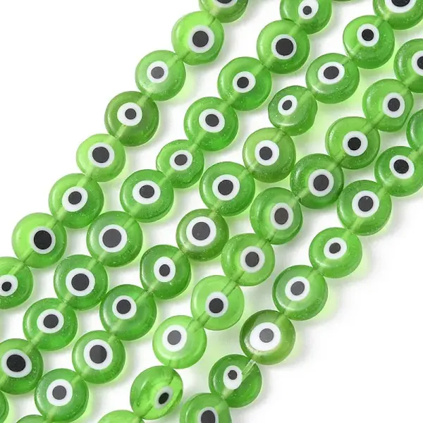 Handmade Evil Eye Lampwork Flat Round Bead Strands