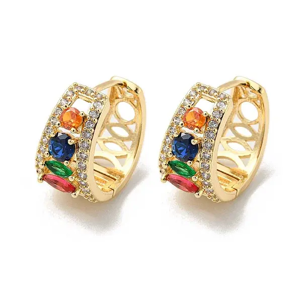 Brass Micro Pave Colorful Cubic Zirconia Hoop Earrings