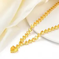 Brass Full Yellow Cubic Zirconia Heart Pendant Necklaces for Women