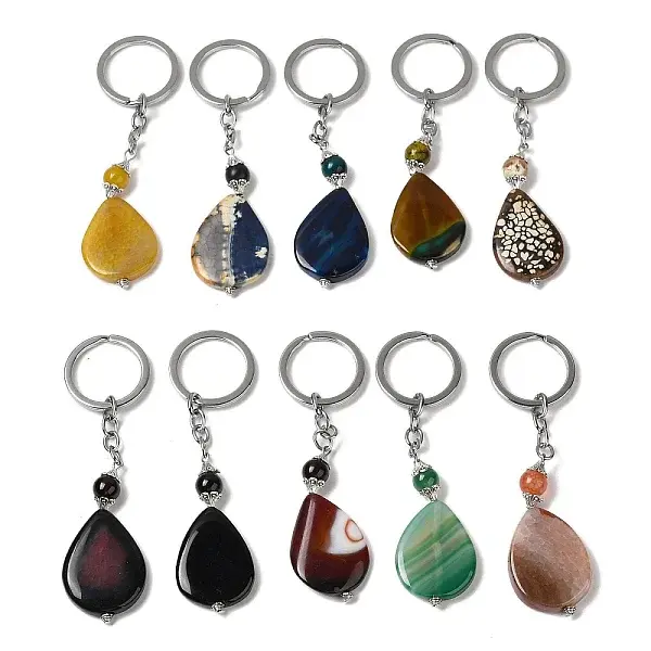 Iron with Alloy Natural Agate Pendant Keychain