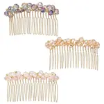 3Pcs 3 Colors Fashionable Glass & Brass Hair Combs