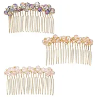 3Pcs 3 Colors Fashionable Glass & Brass Hair Combs