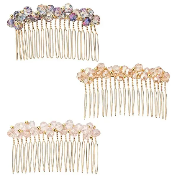 3Pcs 3 Colors Fashionable Glass & Brass Hair Combs