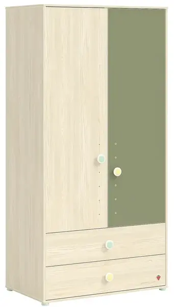Dvoudveřová šatní skříň fairy - dub světlý/zelená