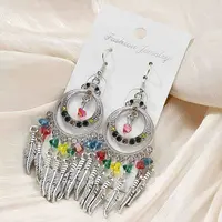 Ring & Feather Alloy & Glass Chandelier Earrings
