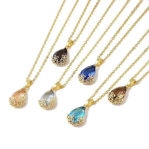 Brass Glass Pendants Necklaces