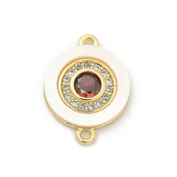 Brass Micro Pave Clear Cubic Zirconia & Shell Connector Charms